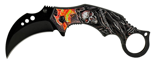 5.13" Reaper Sickle Karambit Style Spring Assisted - Flame Reaper