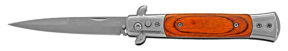 5" Push Button Automatic Switchblade Wood - Silver