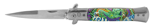 5" Push Button Automatic Switchblade Skulls and Dragons - Green Dragon