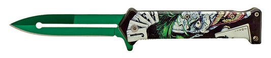 4.5" Joker Stiletto Spring Assisted Pocket Knife - Joker's Wild Playing Cards