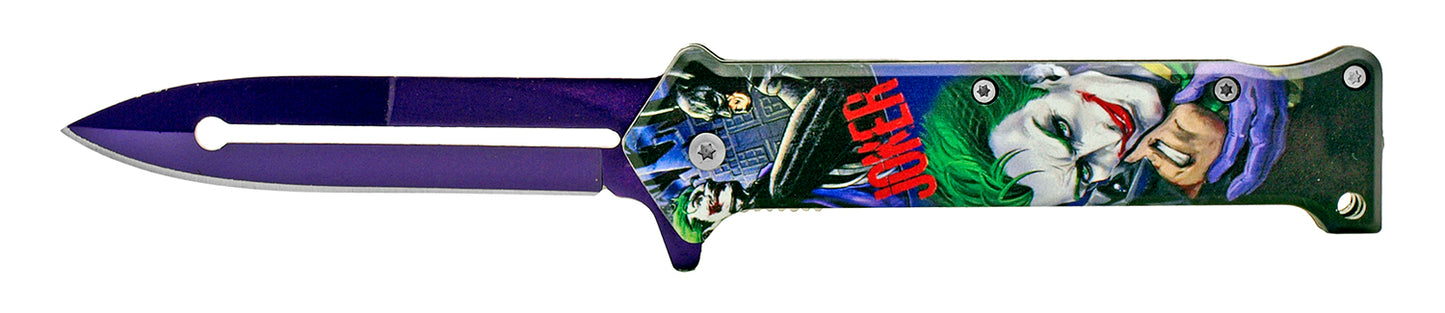 4.5" Joker Stiletto Spring Assisted Pocket Knife - Joker and Batman