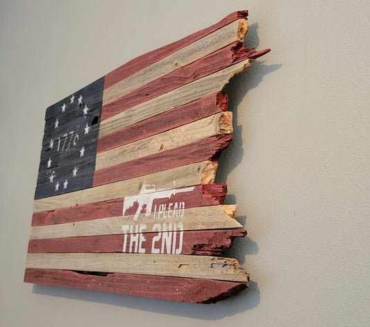 1776 "I PLEAD THE 2ND" Wooden American Flag