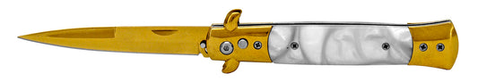 5" Push Button Automatic Switchblade - Gold and White