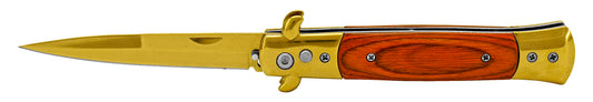 5" Push Button Automatic Switchblade Wood - Gold