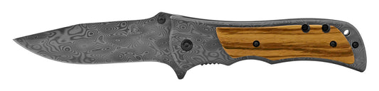 4.75" Heavy Duty Spring Assisted Wood Handle - Damascus Gun Metal