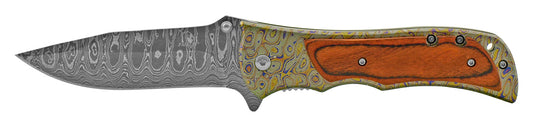 4.75" Heavy Duty Spring Assisted Wood Handle - Damascus Gold