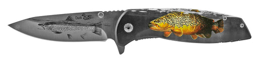 4.5" Laser Engraved Blade Spring Assisted - Fish