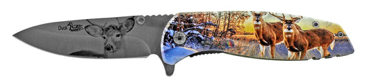 4.5" Laser Engraved Blade Spring Assisted - Deer