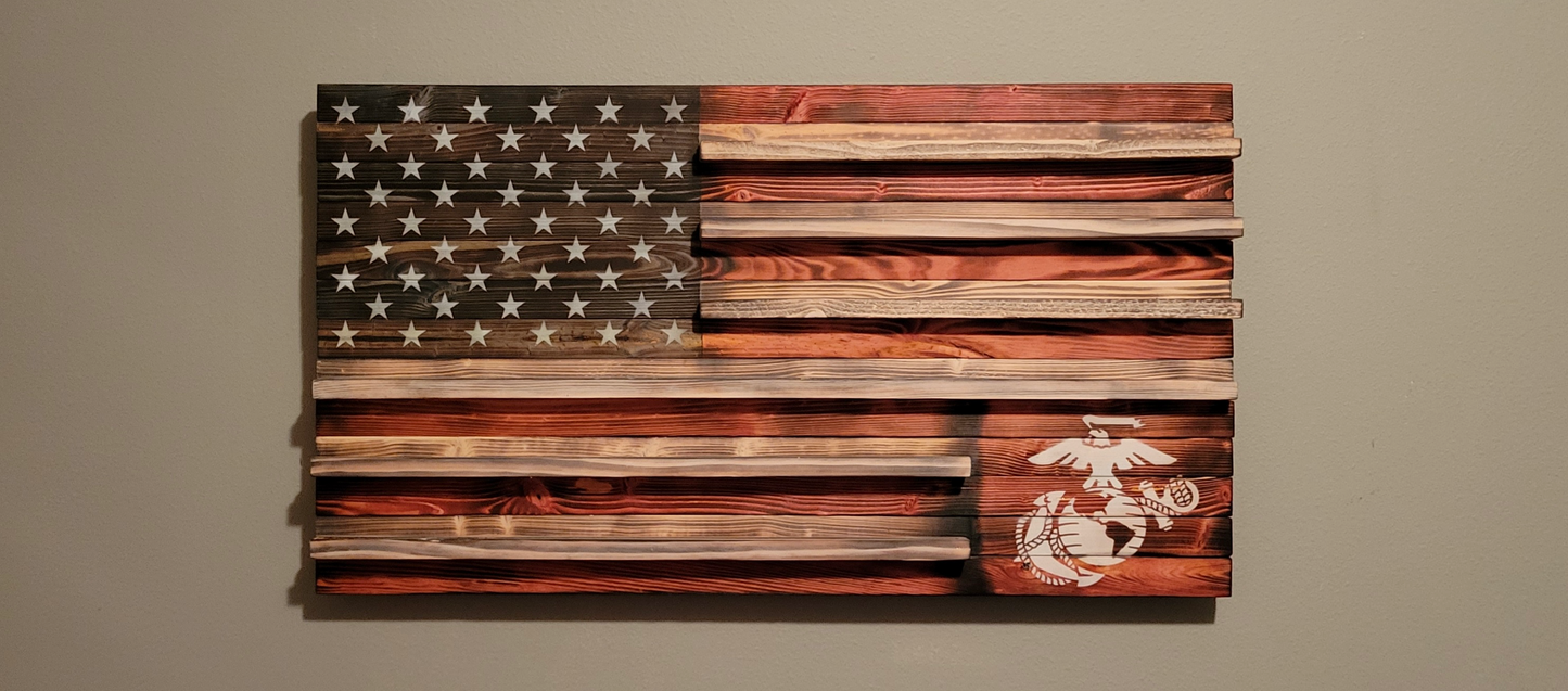 U. S. Marines Wooden American Coin Holder Flag
