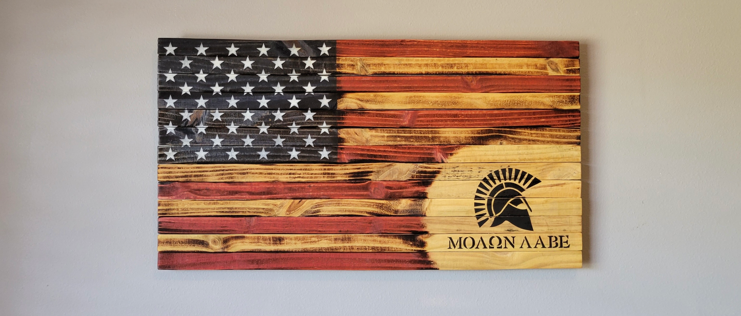 "ΜΟΛΩΝ ΛΑΒΕ" Wooden American Flag