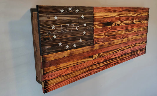 Concealed Cabinet 3 Door Wooden 1776 American Flag