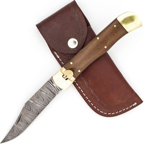 Midnight Bonfire Automatic Damascus Lever Lock Switchblade Knife