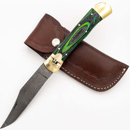 Tractor Beam Large Automatic Damascus Lever Lock Knife
