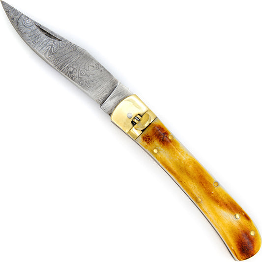 Ashen Reflex Automatic Damascus Lever Lock Knife
