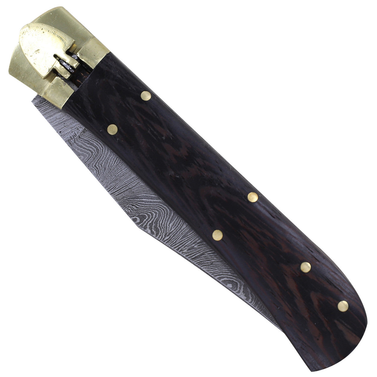 Dark Wood Lullaby Damascus Automatic Switchblade Lever Lock Knife