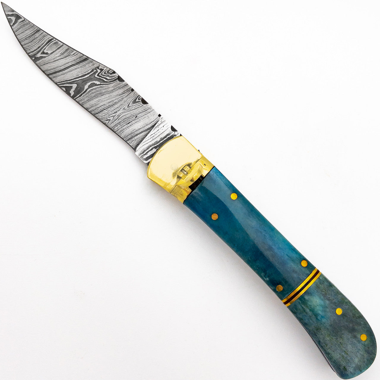 Titan Falls Damascus Automatic Switchblade Lever Lock Knife