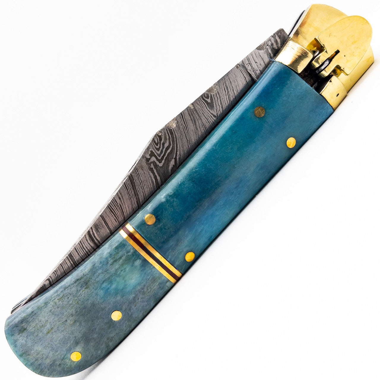 Titan Falls Damascus Automatic Switchblade Lever Lock Knife