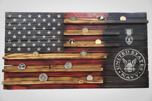 U. S. Navy Wooden American Coin Holder Flag