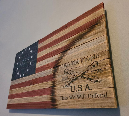 1776 "We The People, This We Will Defend" Wooden American Flag