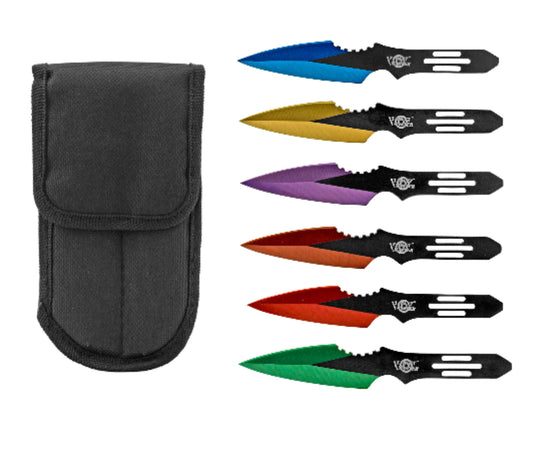 5.5" 6 Piece Set of Spear Point Throwing Knives - Assorted Colors