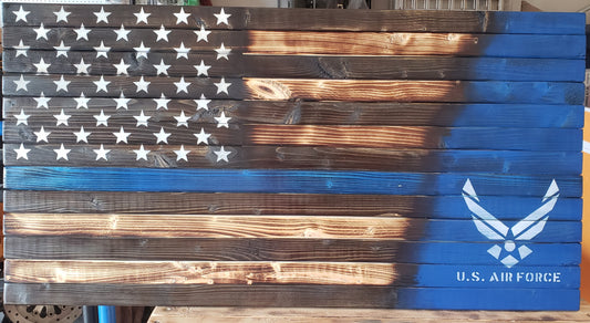 U.S. Air Force Wooden American Flag with Blue Line