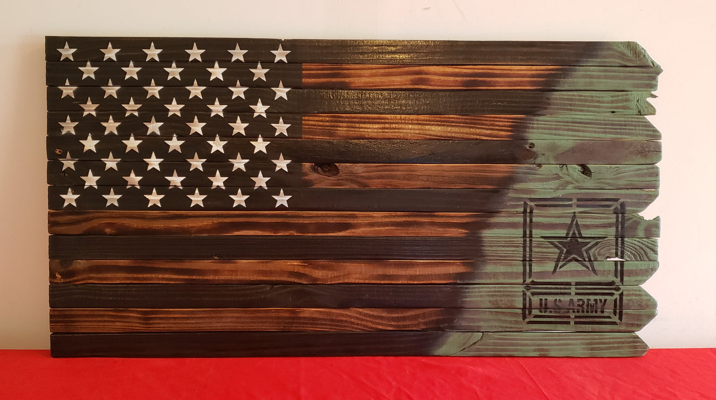 U. S. Army Wooden American Flag with Rough Edge