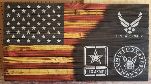 U.S. Air Force, Army, and Navy Wooden American Flag
