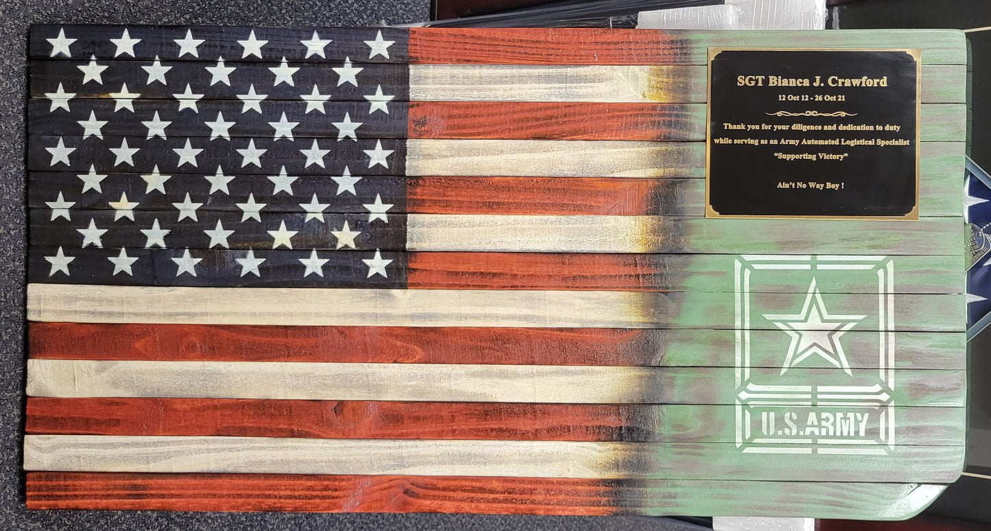 Custom Plaque Military Wooden American Flag