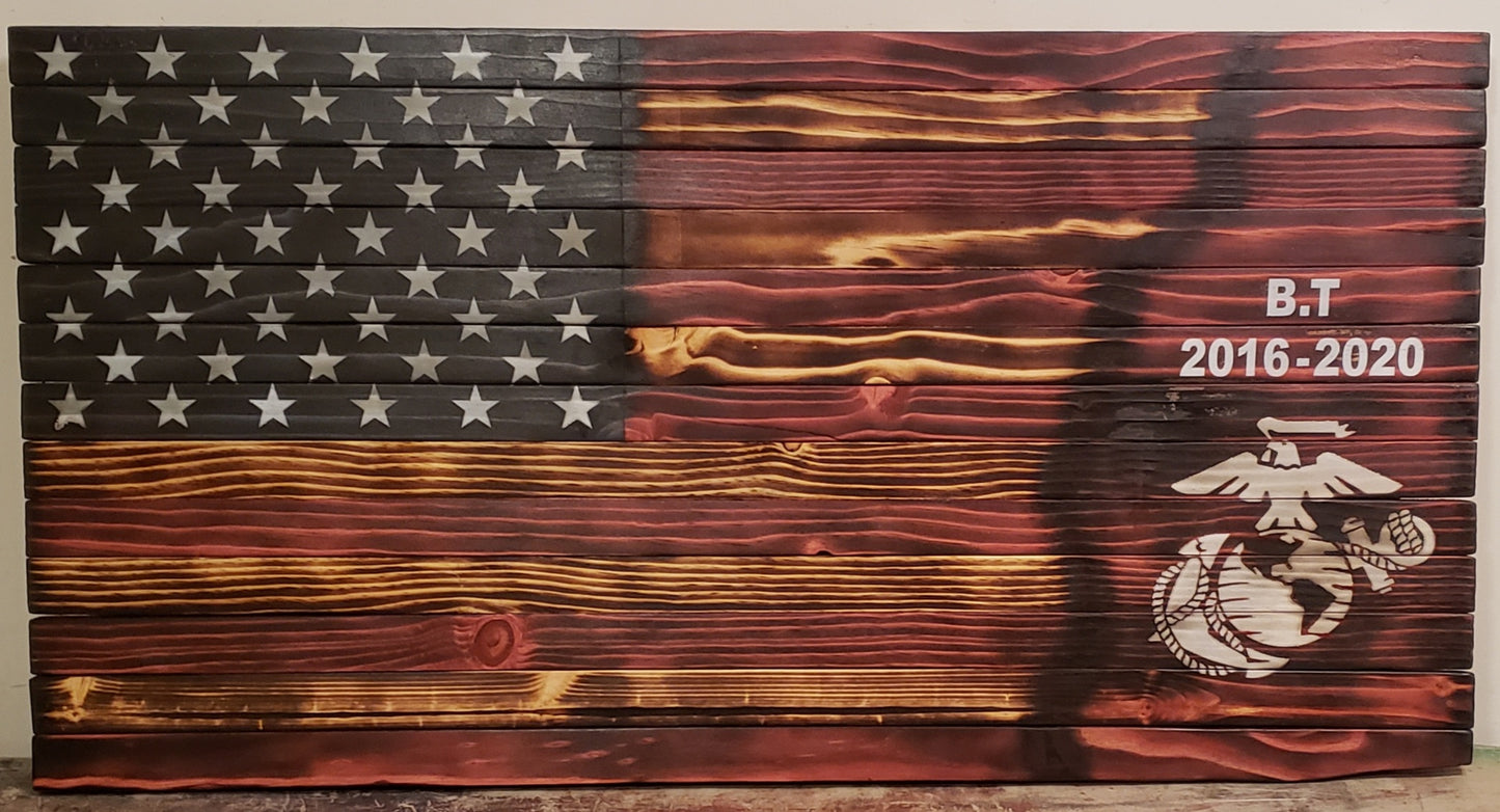 U.S. Marine's Logo with Custom Logo Wooden American Flag