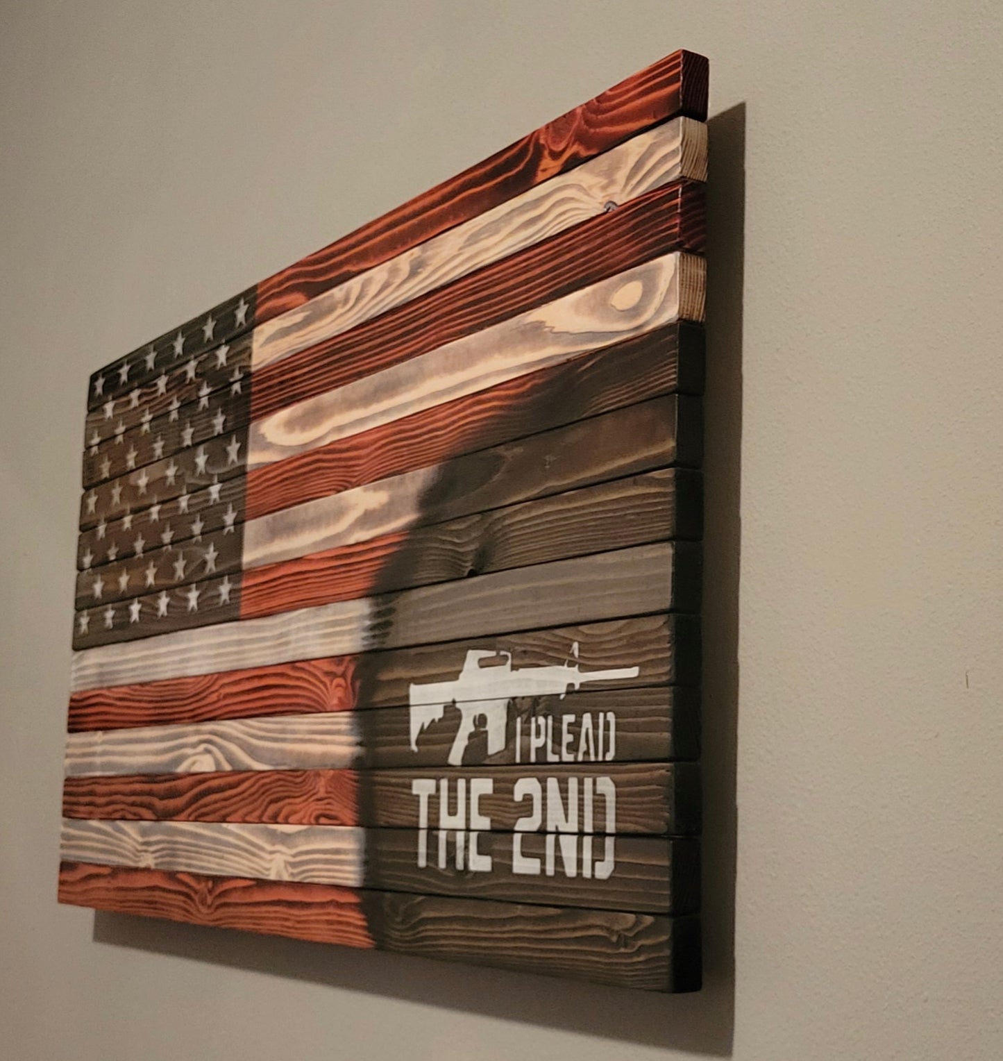 "I PLEAD THE 2ND" Wooden American Flag