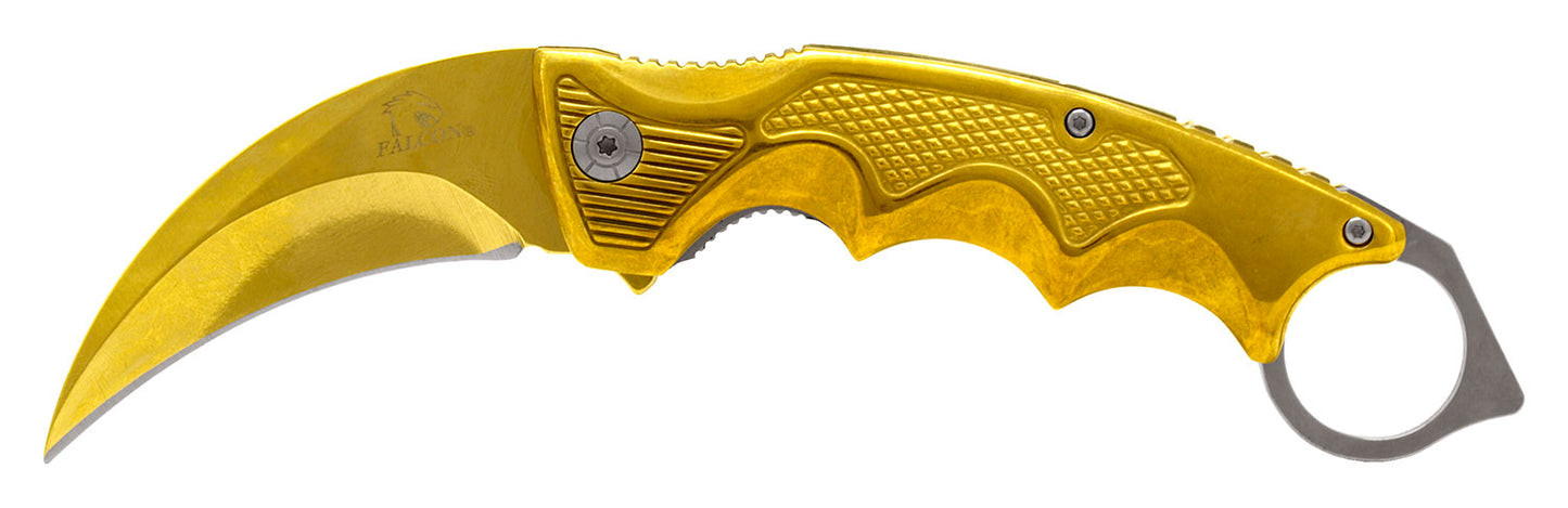 5.5" Heavy Duty Karambit Style Spring Assisted - Gold