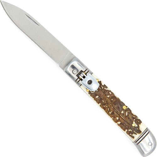 Automatic Lever Lock Staghorn Handle Knife