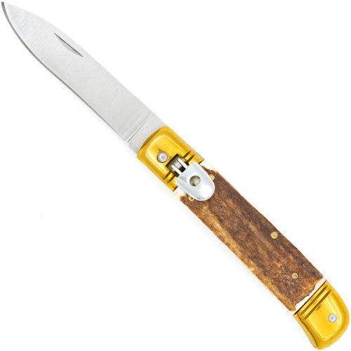 Automatic Lever Lock Staghorn Handle Knife