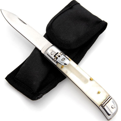 Automatic Lever Lock Knife with Real Mother Pearl Handle