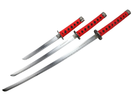 3 Piece Dragon Samurai Katana Sword Set - Black and Red