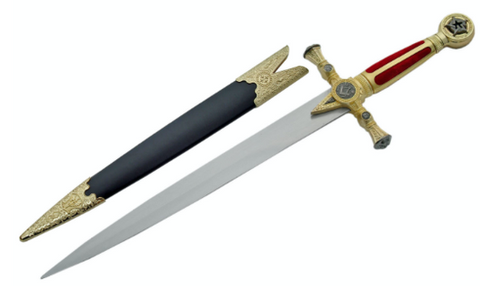 22" MASONIC DAGGER RED & GOLD HANDLE