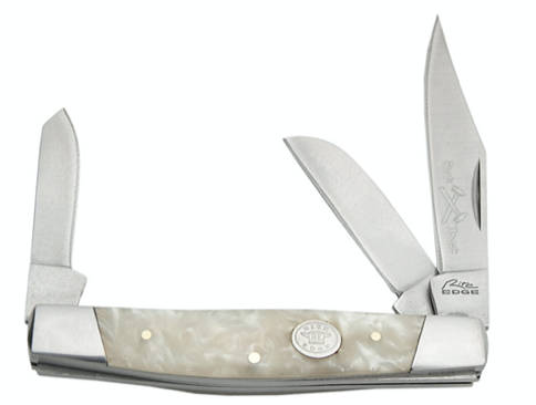 4" LARGE STOCKMAN HANDLE - WHITE PEARL HANDLE