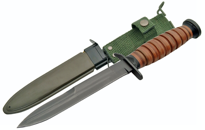 12" WWII M3 TRENCH KNIFE W/HARD SHEATH