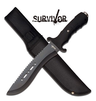 12" Black Military Survival Fixed Blade Knife