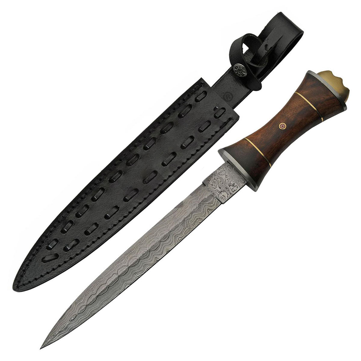 14" HANDMADE DAMASCUS BRASS CROWN DAGGER