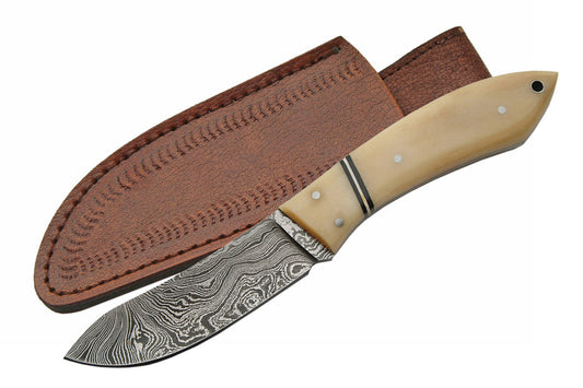 7" HANDMADE DAMASCUS BONE CAT SKINNER