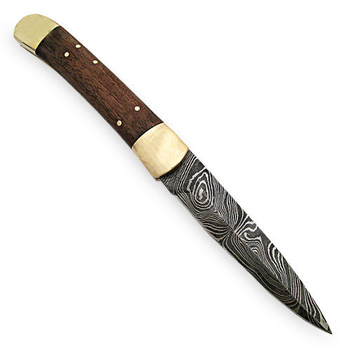 Damascus Lever Lock Delta Ridge Automatic Knife